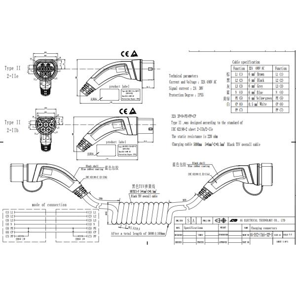 16A Spiral Type 2 To Type 2 EV Charging Cable 1 Phase Electric Car Cable IP67