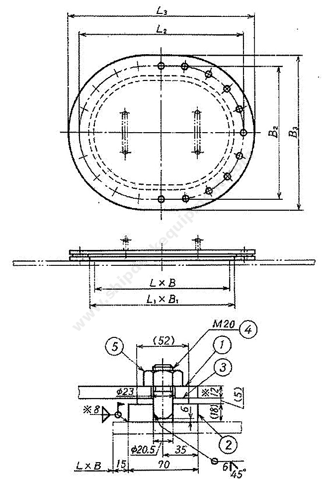 Flush Oval Marine Manhole Cover | JIS F 2304 Type B Multi-Bolt Tank Access