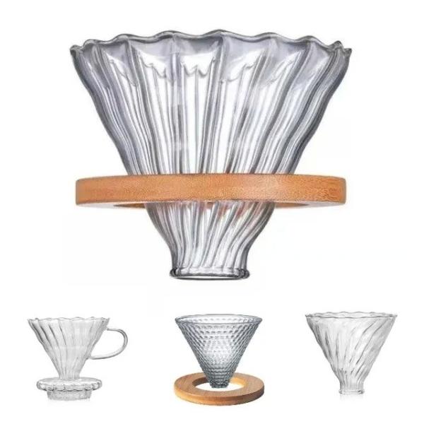 Home V Glass Pour over Coffee Maker Set with Bamboo Stand Dripper Country Design Style