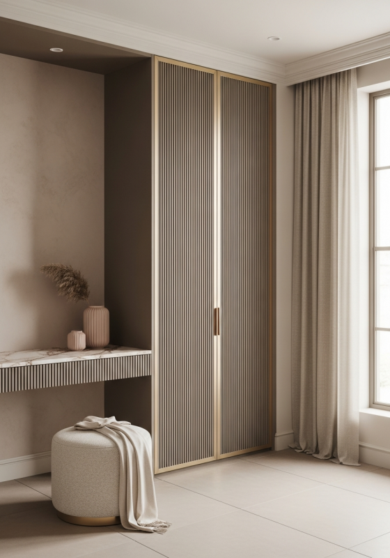 Petite Chambre Taupe Fluted Wardrobe in 304 Stainless Steel