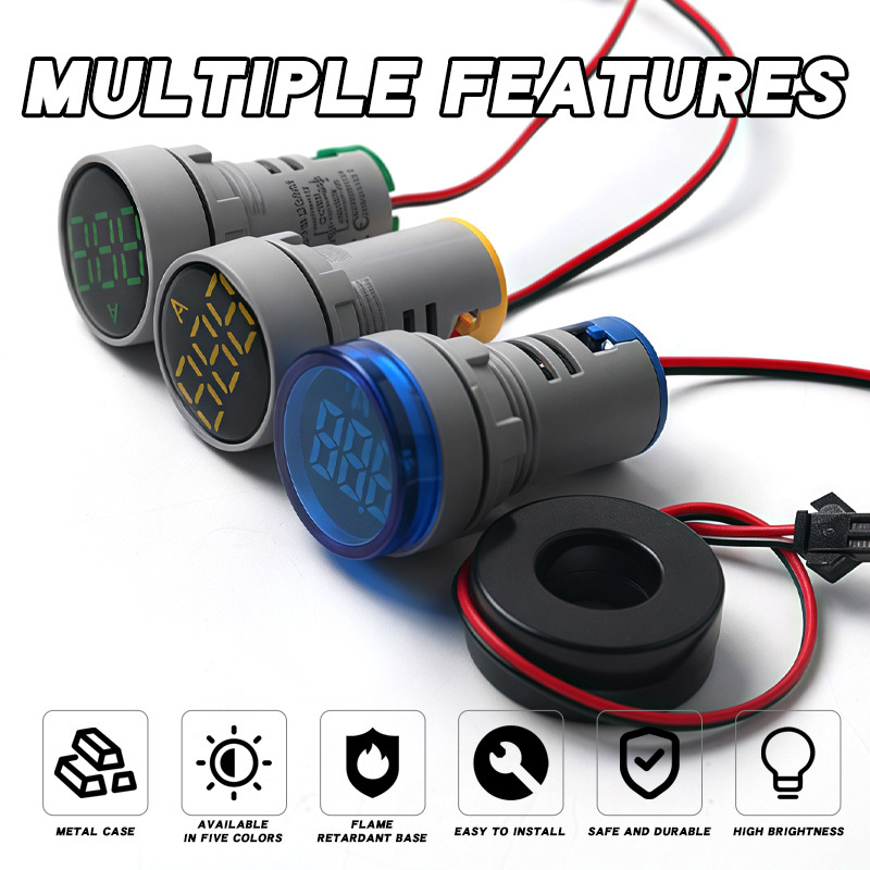 Digital LED Ammeter AD16-22AM Mini Open Hole Current Meter with Indicator Light Small AC Panel Meter