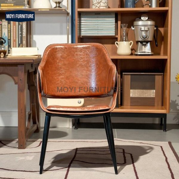 Italian Designer Luxury Dining Room Furniture Set Saddle Leather Fabric High Back Dining Chair for Restaurant