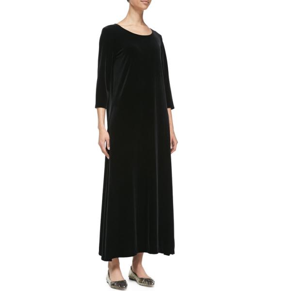 34-Sleeve Long Dress, Black