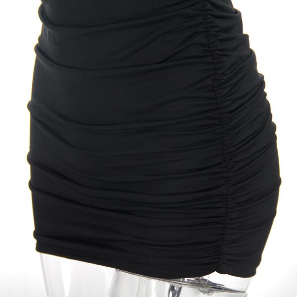 Spaghetti Straps Club Stretch 66cm Sleeveless Pleated Bodycon Dress