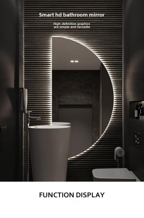 Luxurious Modern Half Moon LED Light Frameless Bathroom Vanity Mirror Touch Switch IP44 3-year Warranty Plug Powered Hotels