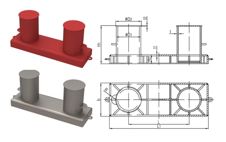 Double Bollard Marine Hardware Steel Deck Plate Fairlead Chock New Single Bitt Design ISO 13795 Certified