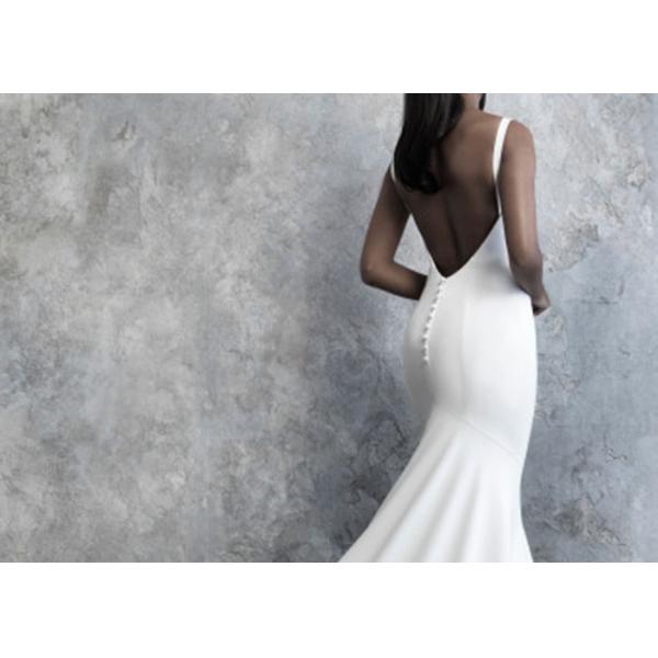 Long Fishtail Wedding Gown Pure White Sleeveless Deep V Neck Backless Style
