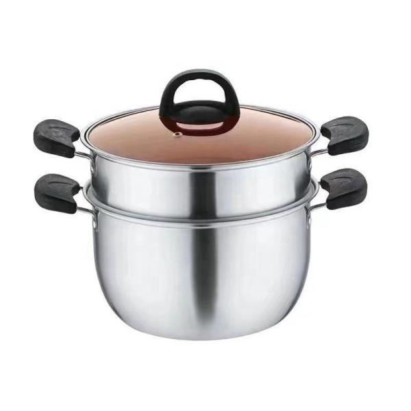 Factory Price Silver Two Layers Stainless Steel Saucepot Food Steamer Pots Soup Pot With Glass Lid