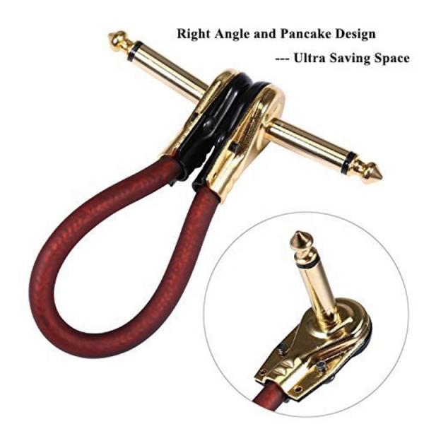 1/4 Inch Golden Right Angle Mono TS Jack Instrument Cord Guitar Patch Cable