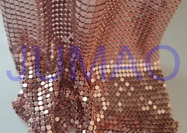 4 Mm Rose Gold Metal Mesh Fabric , Ring Connection Aluminum Brass Mesh Fabric