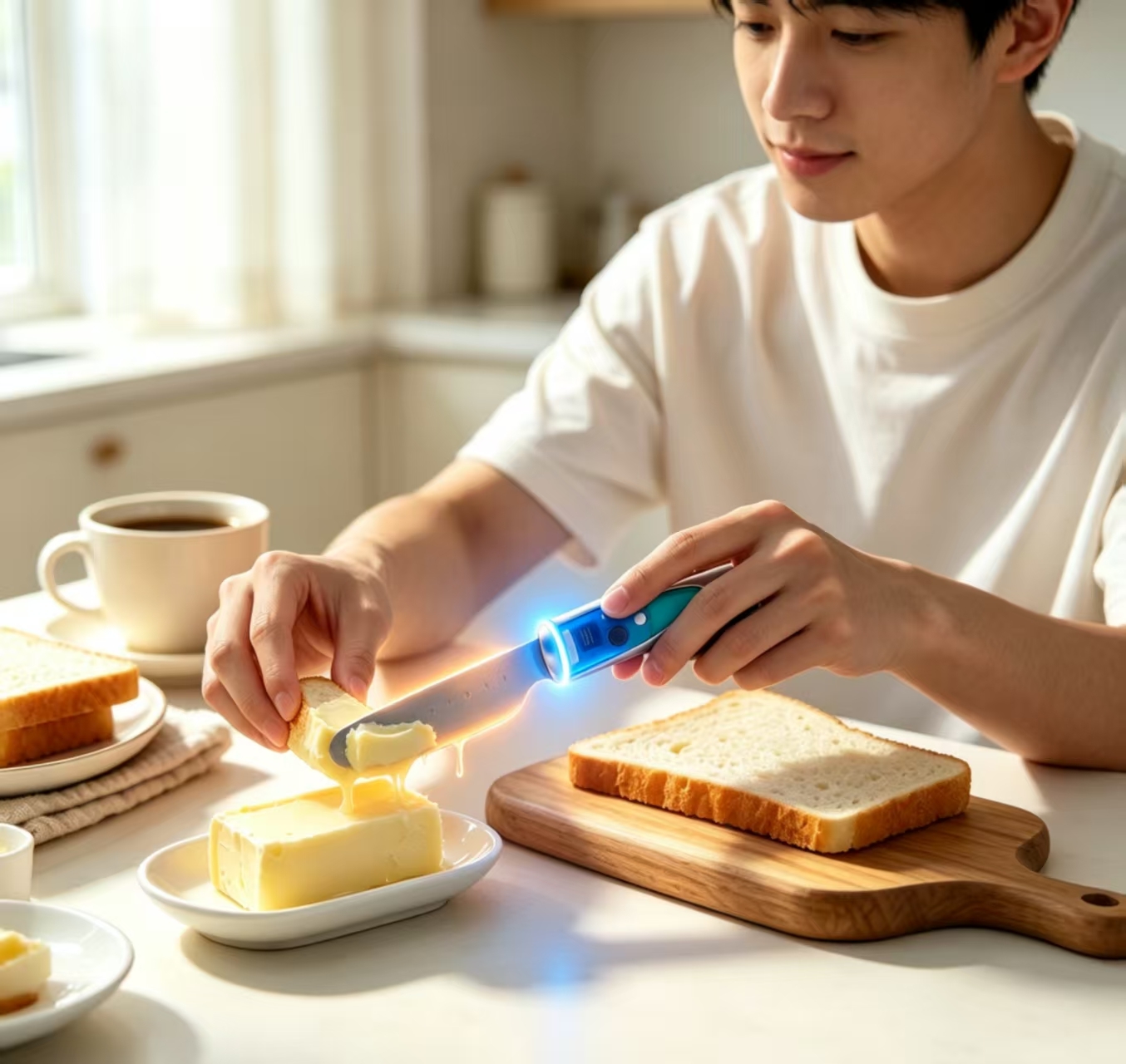 Touch Sensing Intelligent Butter Heating Knife, Stainless Steel Alloy Waterproof Electric Butter Cutter, USB Rechargeable 1020mAh Battery 3.7V Kitchen Butter Softening & Cutting Tool