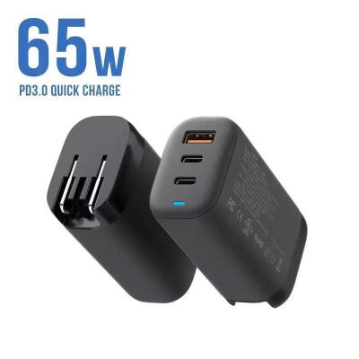 Fast GaN 65W Usb C Charger 3 Port For MacBook Laptop Samsung