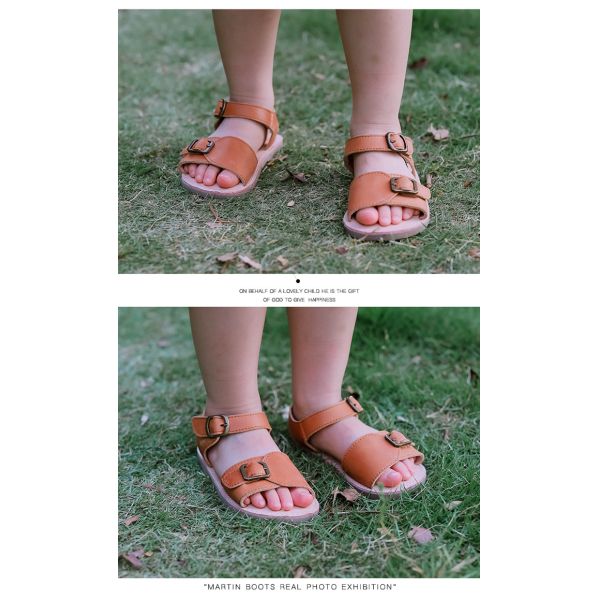 Magic Tape Cowhide Children Shoes Sandals