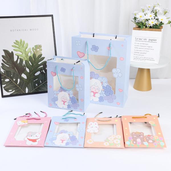 Reusable Shopping Paper Bags Customized Size Kraft Paper Shopping Bags Transparent Window