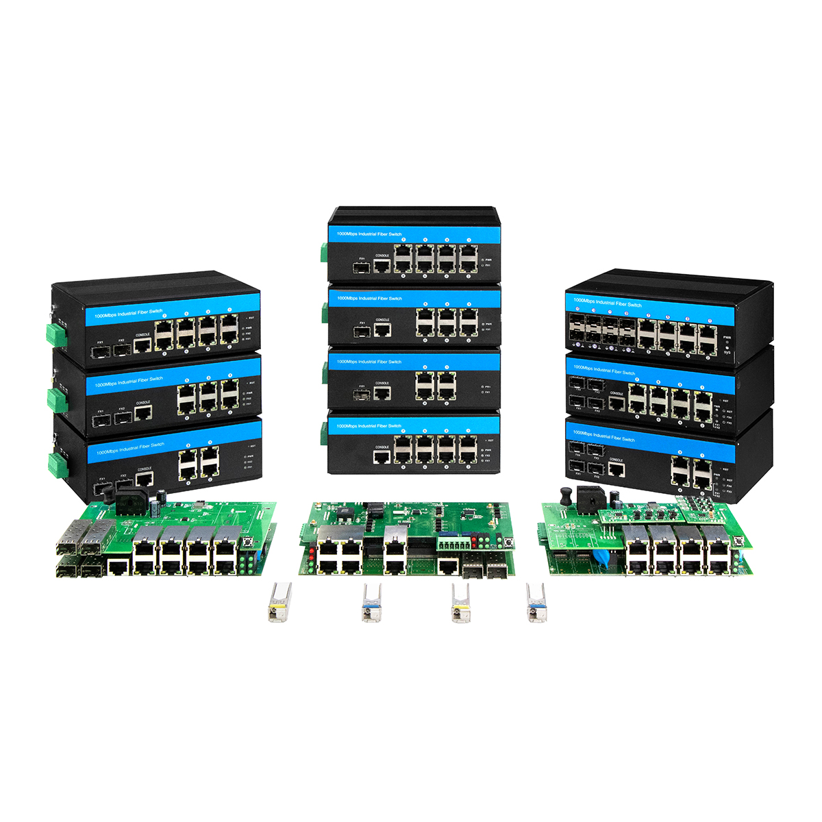Промышленный сетевой коммутатор DC24V Gigabit Ethernet 6 портов SFP Fiber Неуправляемый DIN-рейка