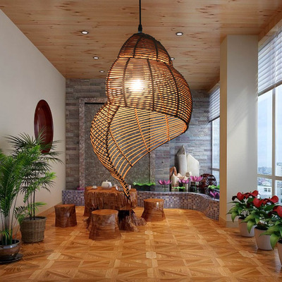 Study Room Lights Parlor home decor Southeast Asia Bamboo Conch Pendant Lamp(WH-WP-110)