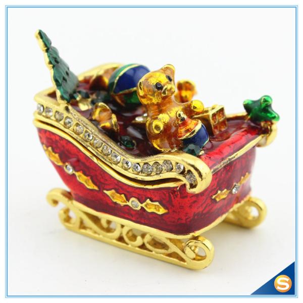 Enamel Craft Cute Bear Trinket Box Crystal Boat Shape Jewelry Box For Festival Gifts SCJ768