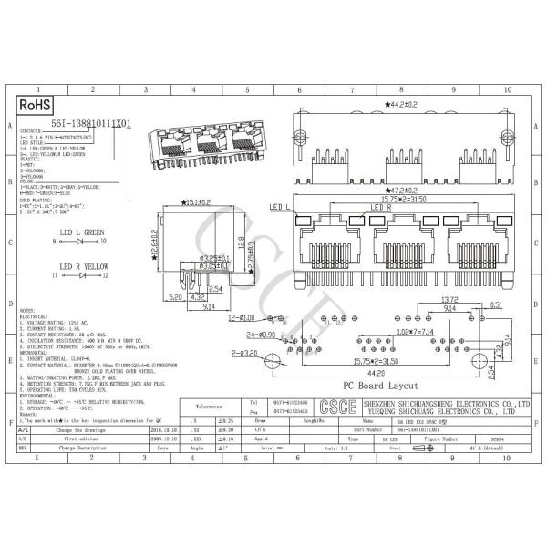 Tab Up 1*3 RJ45 Network Jack , 8P8C Network Connector RJ45 Voltage Rating 125v