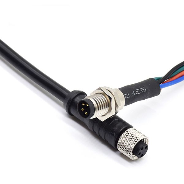 M8 Waterproof Wire Harness Straight Right Angled 3 Pin 4 Pin Male Female Metal Screw