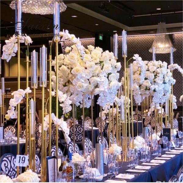 Venda quente porta-velas de ouro alto peças centrais para decoração de casamento