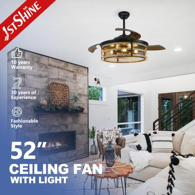 Ventilador de tecto retrátil de 52 polegadas com fluxo de ar grande com lâminas ocultas e função de memória