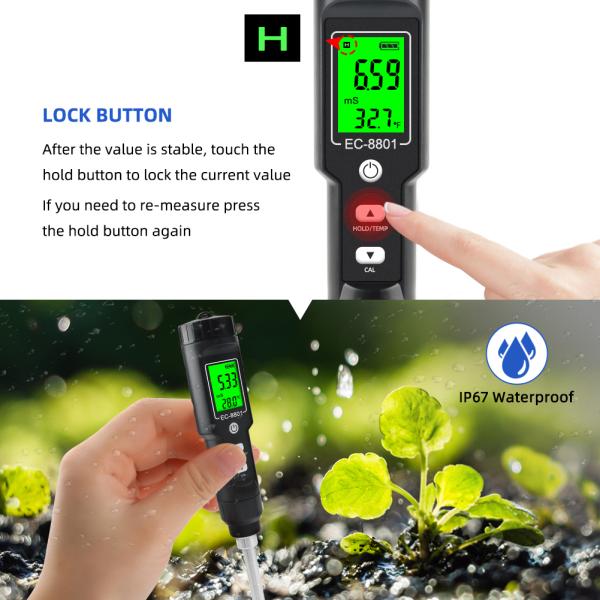 LCD показывает метр 2 Ec почвы в 1 универсальном тестере проводимости