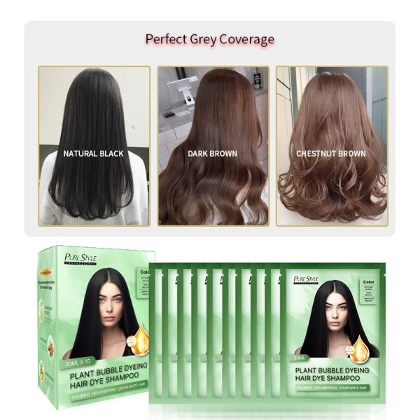 Shampoing colorant capillaire végétal pour une couverture rapide des cheveux gris à domicile