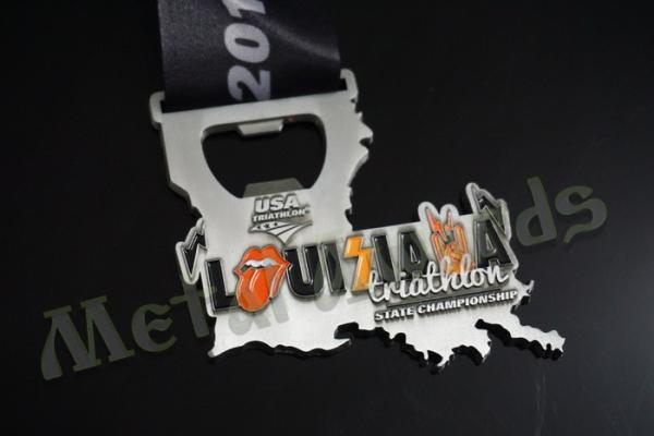 Despoke Metal Bottle Opener Medals With Sublimated Ribbon Antique Silver Plating