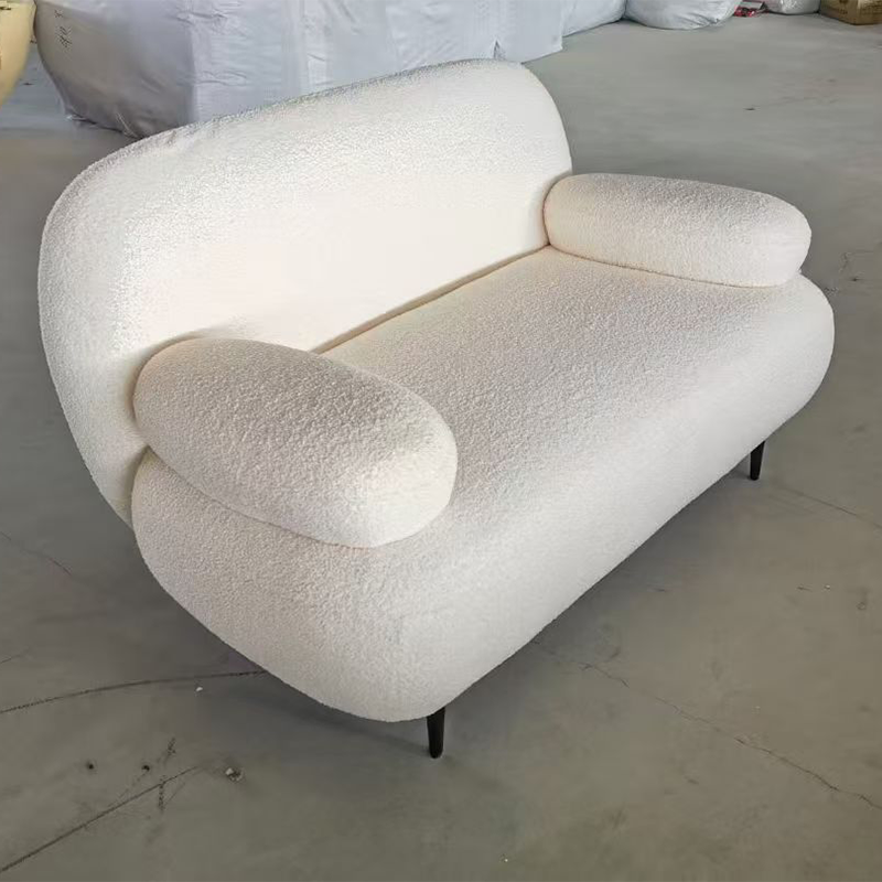 Luxury Double Seat Framed Sofa Modern Eco-Friendly Tufted Lamb Wool Fabric Sponge Leisure Straight Row Living Room Villa