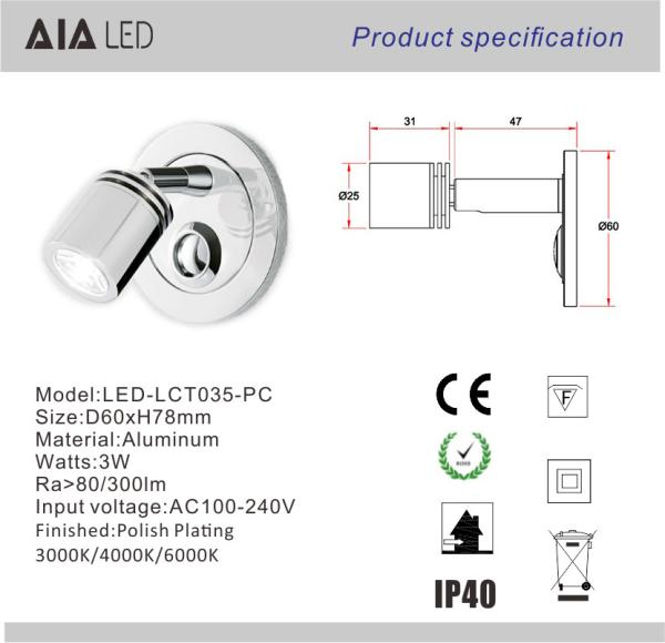 3W Wall Lamp For Living Room Bedside Hotel Modern Angle Adjustable Wall Decoration Wall Reading Light With Push Button