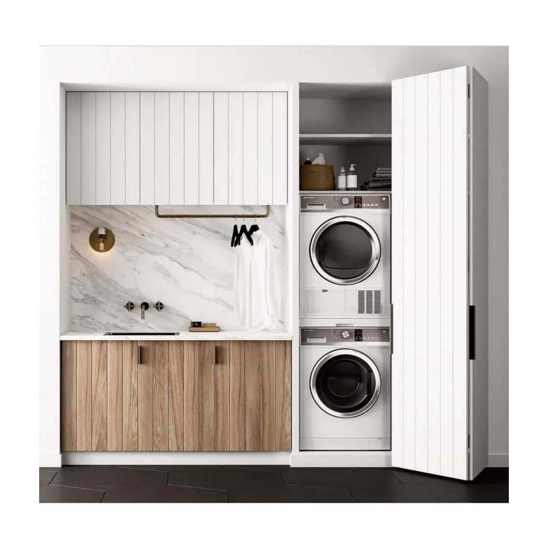 Waterproof Modern Design Plywood Laundry Sink Cabinet for High End Apartment Customization