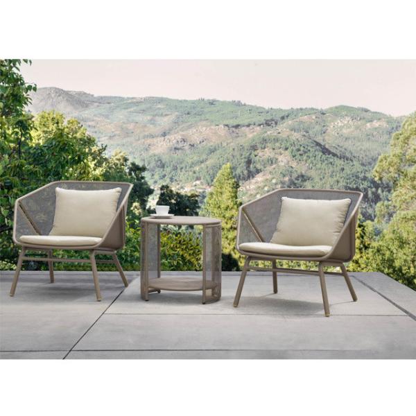 Powder Coated Frame Finish Modern Outdoor Furniture Steel Mesh Leisure Lounge Sets with Soft Cushion Chairs