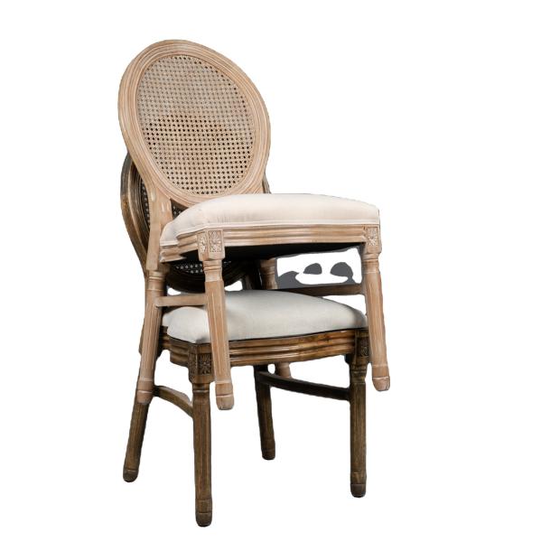 Tissu de salle à manger en bois de style vintage français en bois empilable de mariage Chaise en bois avec finition nitrolacque Robuste et durable