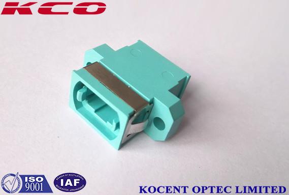 FTTA FTTH MPO Fiber Optic Adapters Aqua Color Low Insertion Loss With Flange OM3 OM4