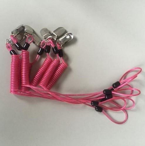 Transparent black PU coated wire coiled lanyard anti-lost tether plastic snap hooks 2pcs