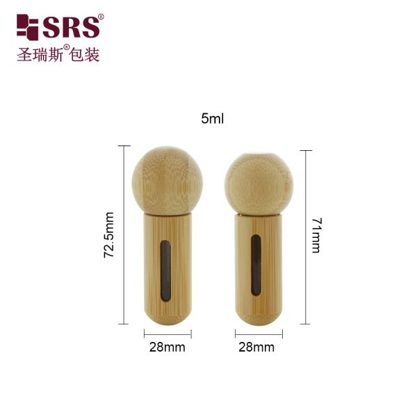 BG-5ML Cute Mini Portable Round Bottom And Round Cap Bamboo Roller Steel Ball Bottle For Essential Oil Perfume