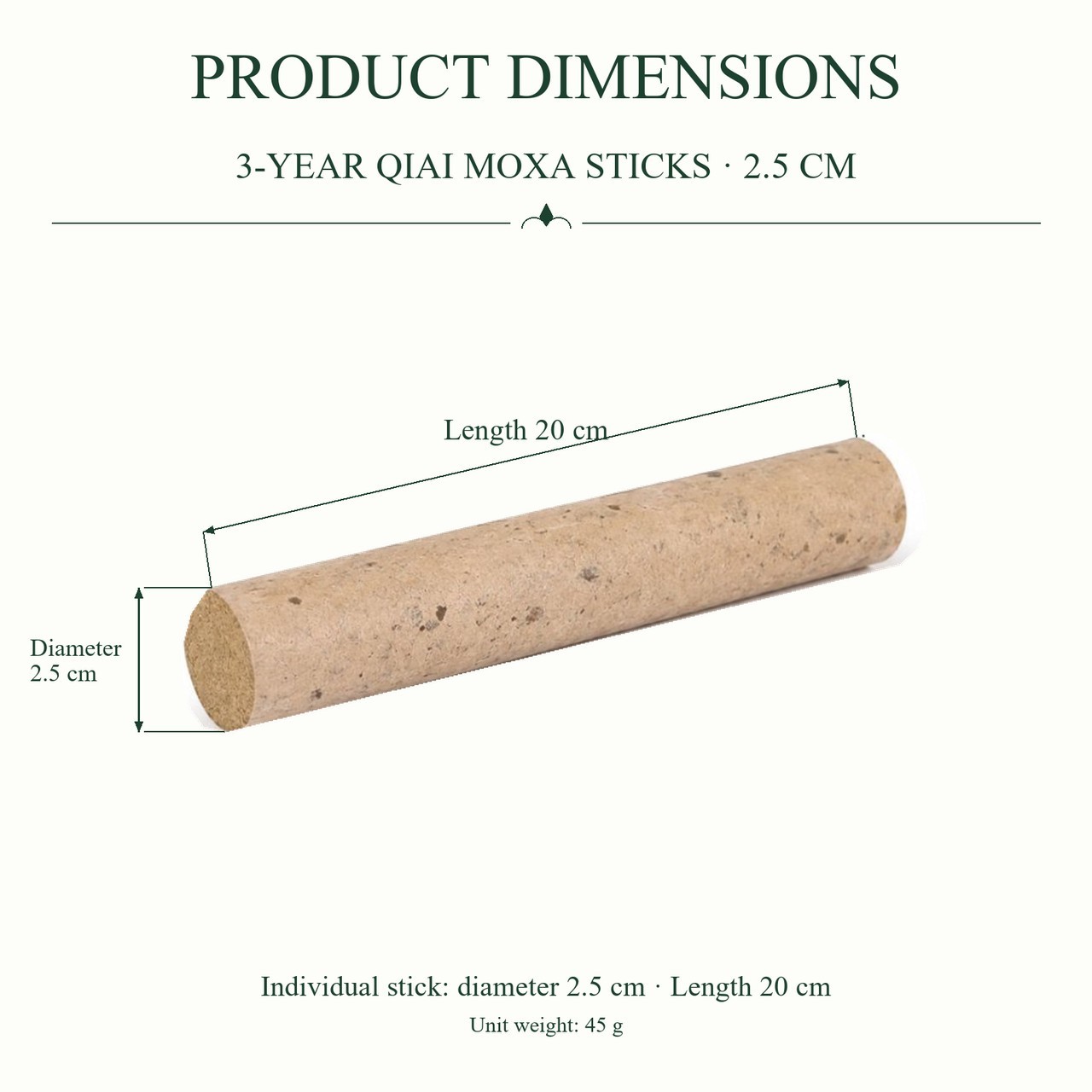 Mugwort Moxa Stick 2.5 cm x 20 cm, Three-Year Aged Loose Format