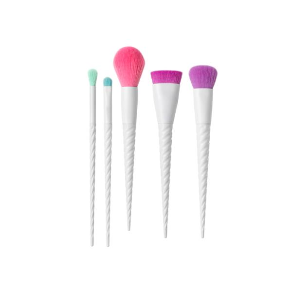 5pcs White Spiral Handle Mass Level Makeup Brushes Kit Pink Purple Blue Color