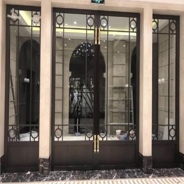 Stainless Ornate Front Door Decorative Glass Exterior Doors Rose Gold