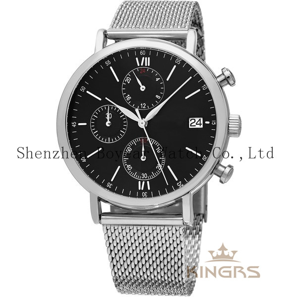 Men's Quartz Chronograph Bracelet Watch with Stainless Steel Mesh Bracelet