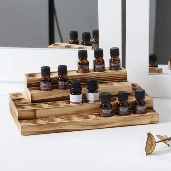 Essential Oil Bottles Wooden Storage Display Stand Travel Display Presentation Holder, Cosmetic Aromatherapy Organizer Rack