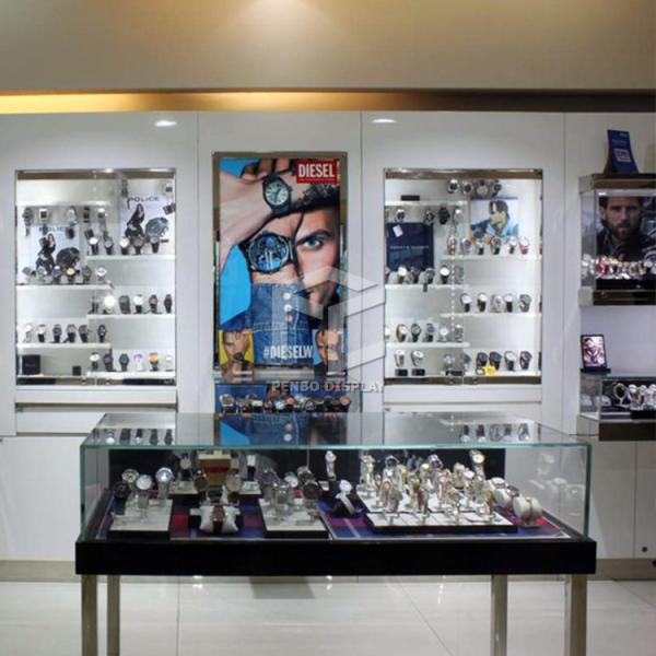 MDF Watch Wall Glass Display Cabinet For Shops Decoration