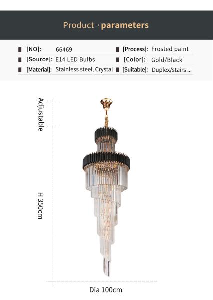 Large Top Long Crystal Led Chandeliers Hotel Hall Living Room staircase chandelier(WH-CY-179)