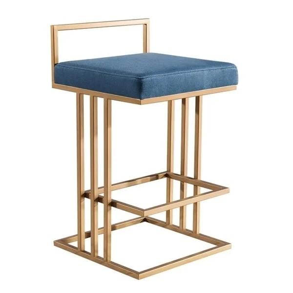 Modern brushed brass gold stainless steel counter stool velvet upholster barstool for cafe bar