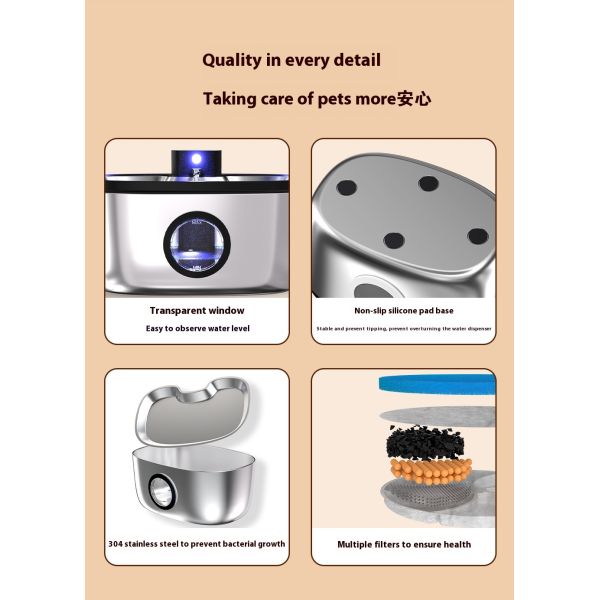 Smart 5L Stainless Steel Battery Powered IPX5 Waterproof Pet Fountain for Dogs & Cats Modern Portable Automatic Water Dispenser