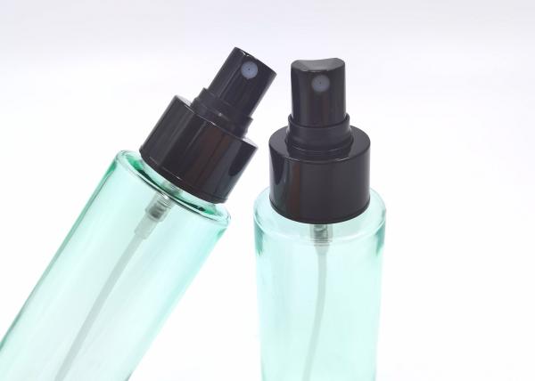 Empty Gloss Green Printing PET Plastic Bottle 15ml Cylindrical With Black Sprayer
