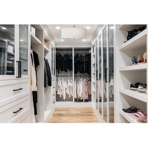 Factory Direct Custom Size Black Wood Walk-In Closet Wardrobe with Full-Length Mirrored Doors - Modular Bedroom Storage System