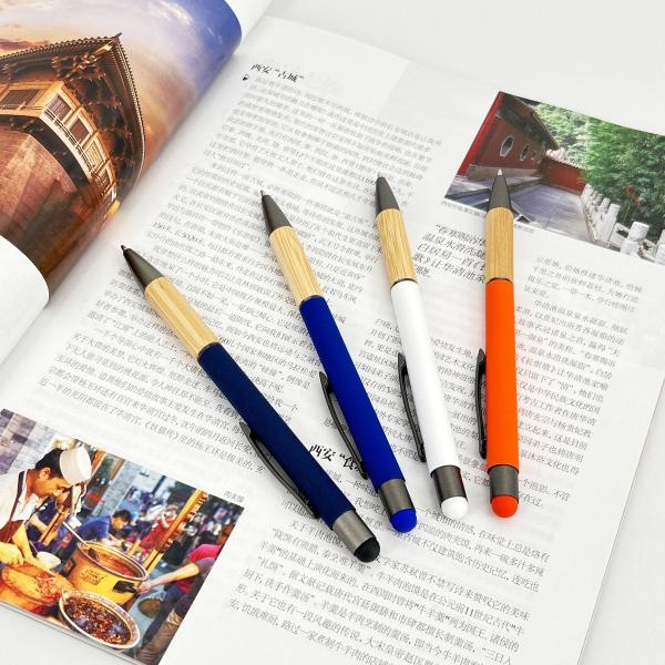 Creative Bamboo Grip School Plastic Ballpoint Pen Soft Rubber Touch Screen Top Ball Pen
