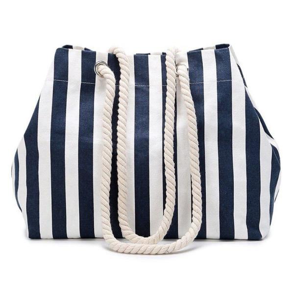 Navy Stripe Canvas Pool Bag , Black Personalised Canvas Beach Bag Nautical
