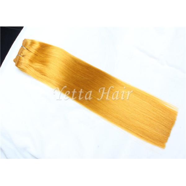 Yellow Virgin Human Hair Extensions , Elegant Virgin Russian Hair Wefts